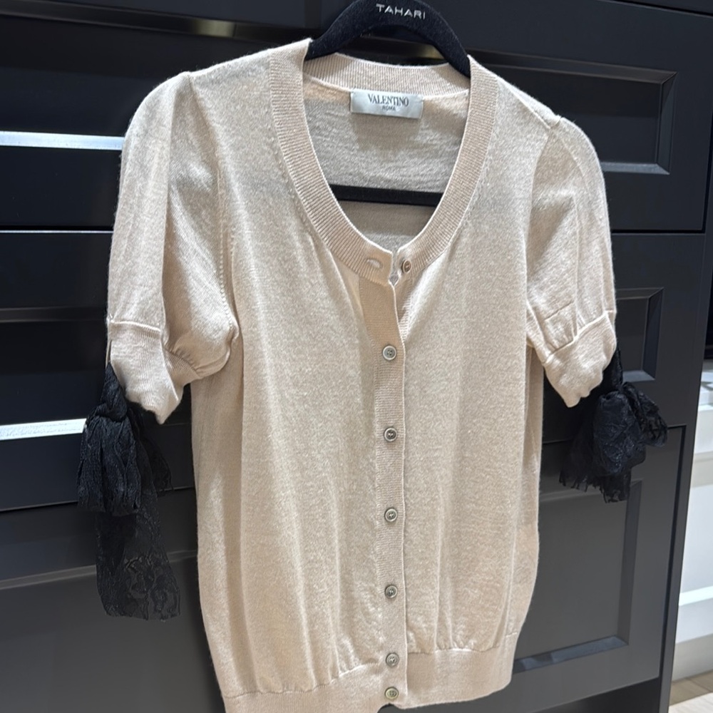 Valentino  Cashmere Cream Short Sleeve Button Down Top
